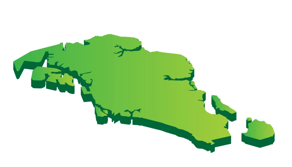 A 3D representation of Singapore map showing that Bee Movers which is the best mover company in Singapore provides moving services to all of Singapore including house moving commercial moving shop moving piano moving and other related services